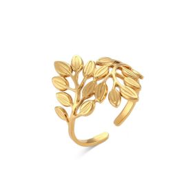 Stainless Steel Plated 18K Gold Finger Ring Jewelry For Women (Color: Leaves, size: Adjustable opening)