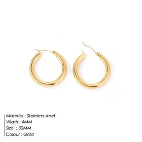Simple Circle Earrings Stainless Steel Jewelry (Color: Gold, size: 30MM)