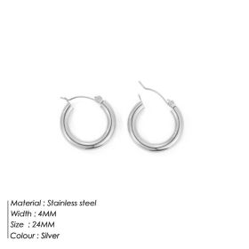 Simple Circle Earrings Stainless Steel Jewelry (Color: Steel color, size: 24MM)