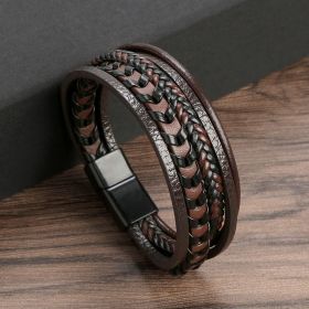 Fashion Jewelry Multi-layer Leather Rope Woven Bracelet (Color: Coffee 21cm)