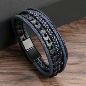 Fashion Jewelry Multi-layer Leather Rope Woven Bracelet (Color: Ink Blue 21cm)