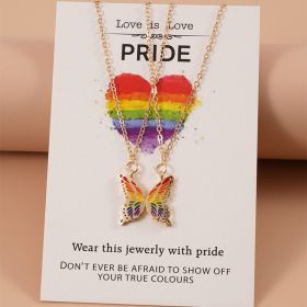 Love Paper Card Jewelry Rainbow Butterfly Pendant Splicing Couple Necklace Set (Color: Style7.)