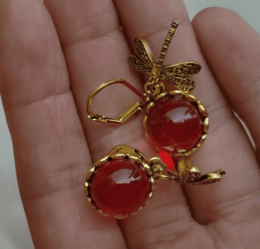 Fashion Jewelry Women's Earrings Hanging Vintage Dragonfly Pendant Earring Boho Chakra Blue Moonstone Drop Earrings For Women Wedding Charm Ethni (Color: Wine Red)
