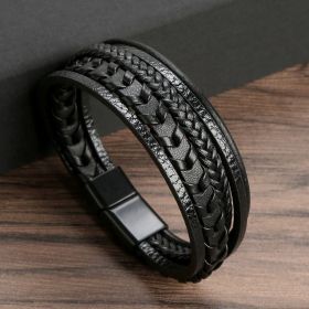 Fashion Jewelry Multi-layer Leather Rope Woven Bracelet (Color: Full Black 19cm)