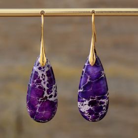 Bohemian Emperor Stone Water Drop Earrings Natural Stone Ornament Jewelry (Color: Purple Gold Ear Hook)
