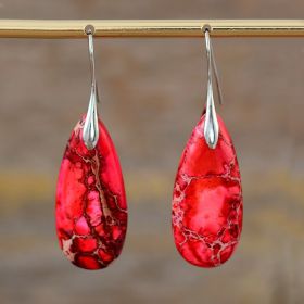 Bohemian Emperor Stone Water Drop Earrings Natural Stone Ornament Jewelry (Color: Red)