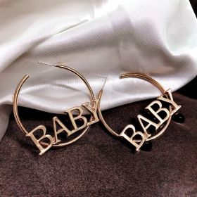Women's Korean-style Refined Wild Earrings Exaggerated Personalized Internet Celebrity Eardrop Jewelry Letter Sterling Silver Earrings (Color: Gold)
