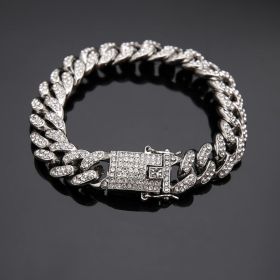 Cuban Bracelet Diamond Cuban Link Chain Hiphop Jewelry (Color: Silver)