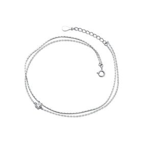 Korean Temperament Sweet Double Layer Six Claws Single Diamond Snake Bone Chain Foot Jewelry (Color: Silver)