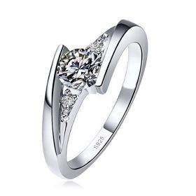 14k Rose Gold Plated Engagement Ring Jewelry (Color: Platinum, size: number 9)