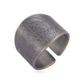 Personalized Retro Trendy Jewelry With Copper Moon Rings On Both Sides (Color: Ancient Silver C, size: Size 9)