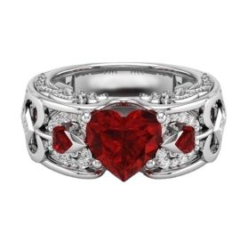 Ring Jewelry Opening Black Gold Garnet Heart Zircon (Color: AJZ2087 Red, size: No.6)