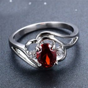 Ring Jewelry Opening Black Gold Garnet Heart Zircon (Color: Red, size: No.7)