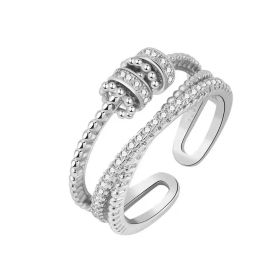 Turnable Anxiety Rings With Bead Relieve Stress Rings For Women Men Jewelry (Color: Silver)