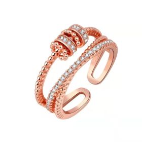 Turnable Anxiety Rings With Bead Relieve Stress Rings For Women Men Jewelry (Color: Rose Gold)