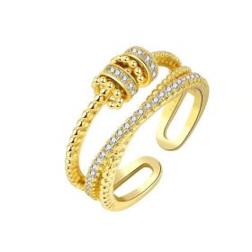 Turnable Anxiety Rings With Bead Relieve Stress Rings For Women Men Jewelry (Color: Gold)