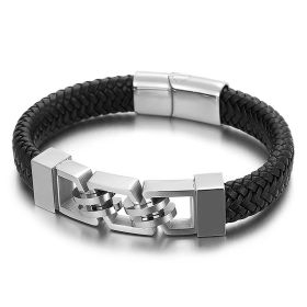 Stainless Steel Magnetic Buckle Leather Bracelet Jewelry (Color: Steel color)