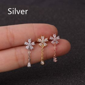 Stainless Steel Threaded Stud Piercing Jewelry (Color: Silver, style: E)