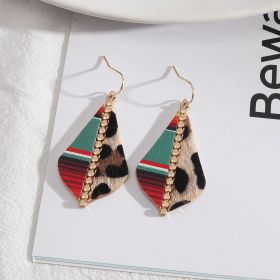 European And American Style Jewelry British Stitching Fashion Leopard Print Versatile Fashion Personalized Style Leather Earrings For Women (Color: Leather Leopard Print)
