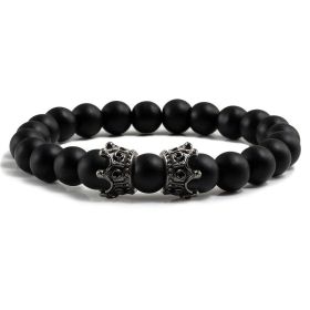 Fashion Obsidian Jewelry Loose Beads Bracelet (Color: Black Matte Gun Black)