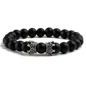 Fashion Obsidian Jewelry Loose Beads Bracelet (Color: Black matte silver)