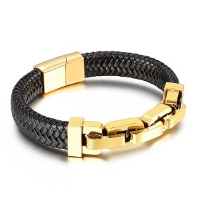 Men's Titanium Steel Cowhide Braided Bracelet Jewelry (Color: Gold)