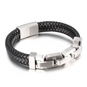 Men's Titanium Steel Cowhide Braided Bracelet Jewelry (Color: Steel Matte)