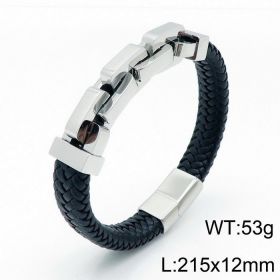 Men's Titanium Steel Cowhide Braided Bracelet Jewelry (Color: Steel Glossy)