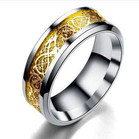Dragon Pattern Rings Men Stainless Steel Ring Jewelry (Color: Silver gold, size: Size12)