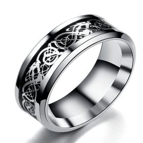 Dragon Pattern Rings Men Stainless Steel Ring Jewelry (Color: Sliver black, size: Size6)