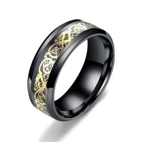 Dragon Pattern Rings Men Stainless Steel Ring Jewelry (Color: Black gold, size: Size11)
