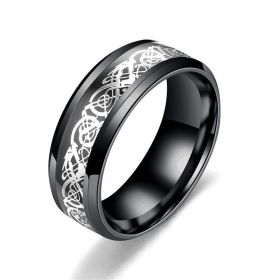 Dragon Pattern Rings Men Stainless Steel Ring Jewelry (Color: Black silver, size: Size11)
