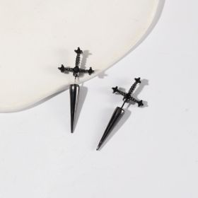 Front And Back Earrings Gothic Jewelry Earmuffs (Color: Black)