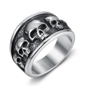 Multiple Skull Ring Punk Men's Jewelry (Color: Boiled black polished, size: Number11)