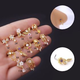 Piercing Jewelry Fashion Colorful Zircon Pendant Nose Pin (Color: Gold, style: 11number)