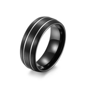 Tungsten Gold Ring Striped Tungsten Steel Brushed Jewelry (Color: Black and silver, size: 8)
