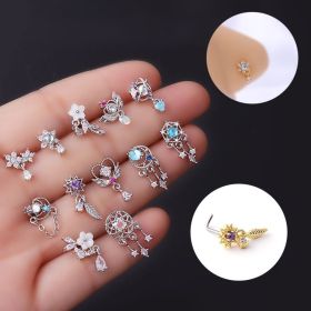 Piercing Jewelry Fashion Colorful Zircon Pendant Nose Pin (Color: Silver, style: 4number)