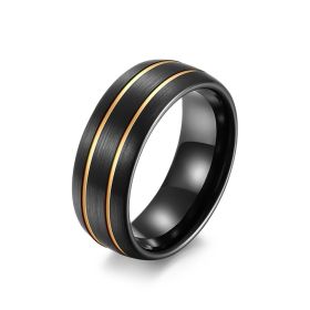 Tungsten Gold Ring Striped Tungsten Steel Brushed Jewelry (Color: Black and rose gold, size: 10)