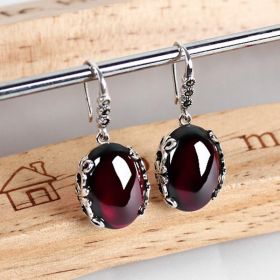 Silver Topaz Agate Gemstone Earrings Jewelry Garnet Drop Earrings (Color: Wine Red)
