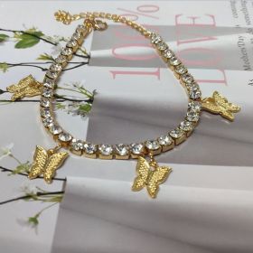 Micro-inlaid Full Diamond Butterfly Bracelet Natural Temperament Girl Advanced Crystal Ornament Bracelet (Color: White Diamond Gold Plated)