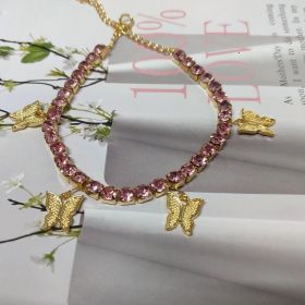 Micro-inlaid Full Diamond Butterfly Bracelet Natural Temperament Girl Advanced Crystal Ornament Bracelet (Color: Pink Diamond Gold Plated)