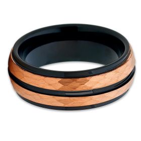 8mm Wide Batch Flower Blue Platform Two-color Steel Ring Jewelry (Dimensions: 7size, Color: Rose Gold)
