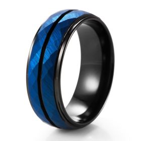 8mm Wide Batch Flower Blue Platform Two-color Steel Ring Jewelry (Dimensions: 14size, Color: Blue)