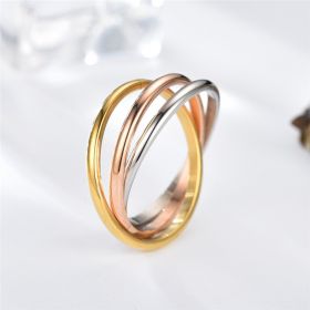 Stainless Steel Ring Sansheng Sanshi Titanium Steel Ring Couple's Ring Creative Geometry Hand Jewelry Wholesale (Color: Three Color Set, size: No7)