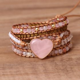 Love Pink Crystal Chip Braided Bracelets Creative Multi-layered Jewelry (Color: Pink, style: 01style)