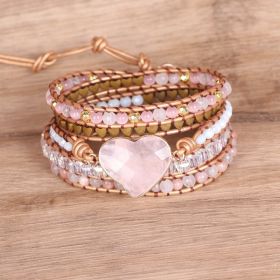 Love Pink Crystal Chip Braided Bracelets Creative Multi-layered Jewelry (Color: Pink, style: 02style)