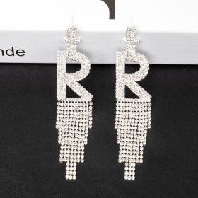 Fashion Jewelry 925 Silver Needle Ornaments Rhinestone Letter B Earrings Banquet Tassel Ear Ornaments Female (Color: Silver, style: R)