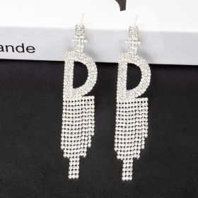 Fashion Jewelry 925 Silver Needle Ornaments Rhinestone Letter B Earrings Banquet Tassel Ear Ornaments Female (Color: Silver, style: D)