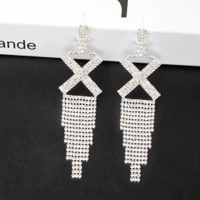 Fashion Jewelry 925 Silver Needle Ornaments Rhinestone Letter B Earrings Banquet Tassel Ear Ornaments Female (Color: Silver, style: X)