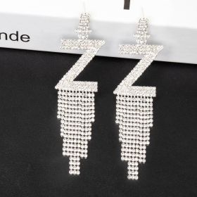 Fashion Jewelry 925 Silver Needle Ornaments Rhinestone Letter B Earrings Banquet Tassel Ear Ornaments Female (Color: Silver, style: Z)